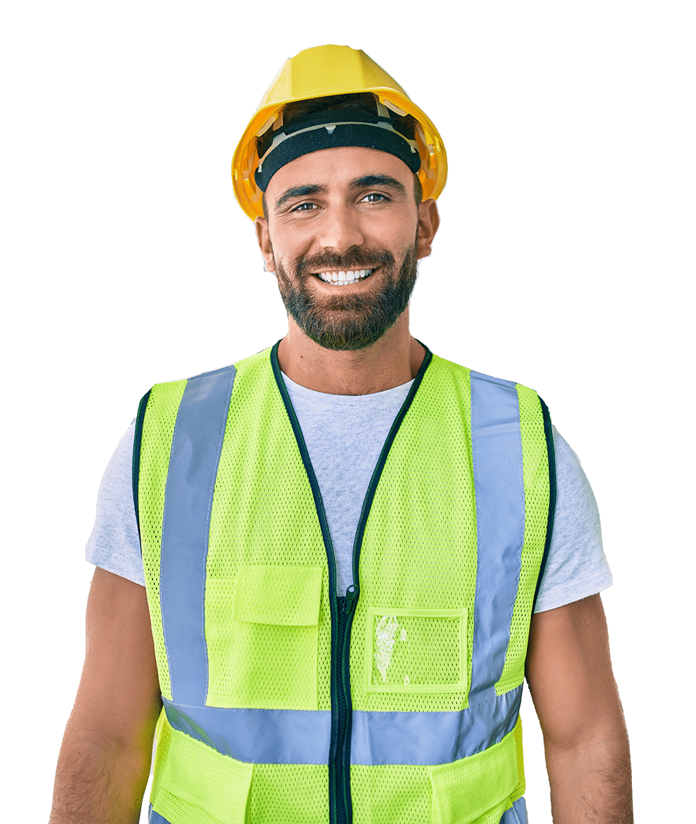 Working in a hard hat and safety vest